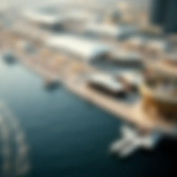 Aerial view of Dubai's waterfront highlighting Abra Station