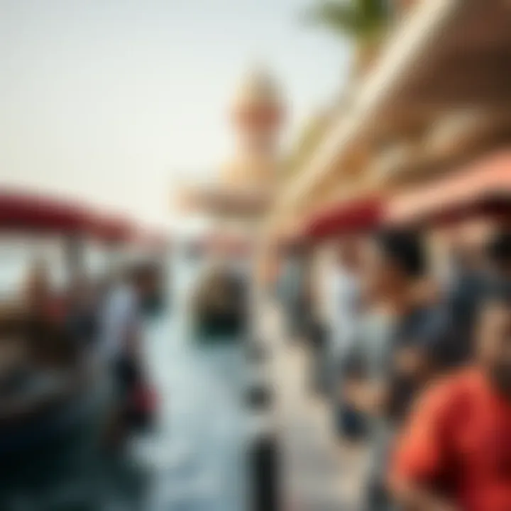 A bustling scene at Abra Station with tourists and locals