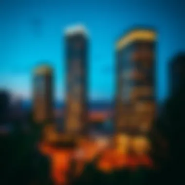Evening view of AG Towers illuminated, highlighting its impact on the urban landscape
