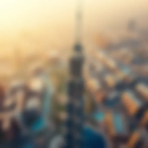 Aerial view of Burj Khalifa during sunrise
