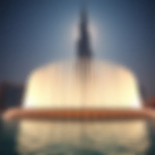 Majestic view of Burj Khalifa fountain during a show