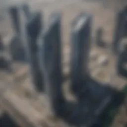 A stunning aerial view of the nine towers in Business Bay, showcasing their distinct architectural styles.