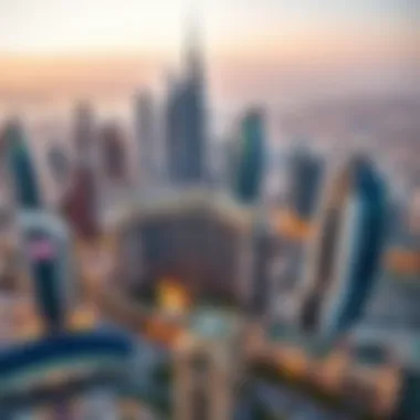 Dubai Skyline Featuring Iconic Hotels Aerial view of Dubai's skyline with prominent hotel landmarks