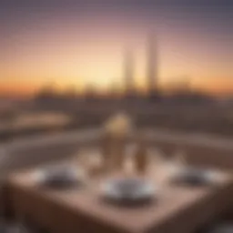 A breathtaking view of Dubai's skyline during a sunset dining experience at sea