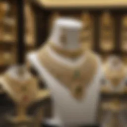 Elegant display of 22-carat gold jewelry in a Dubai shop