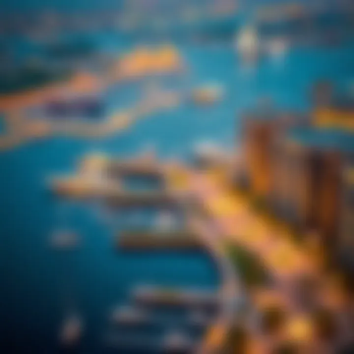 Urban planning illustration highlighting Damac Harbour's position in Dubai