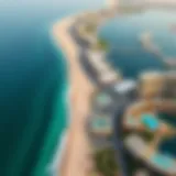 Stunning Aerial Perspective of Deira Dubai Island Beach Aerial view of Deira Dubai Island Beach showcasing the pristine coastline