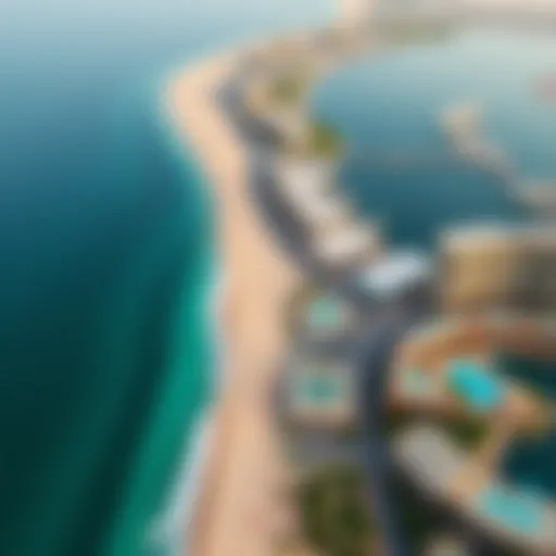 Stunning Aerial Perspective of Deira Dubai Island Beach Aerial view of Deira Dubai Island Beach showcasing the pristine coastline