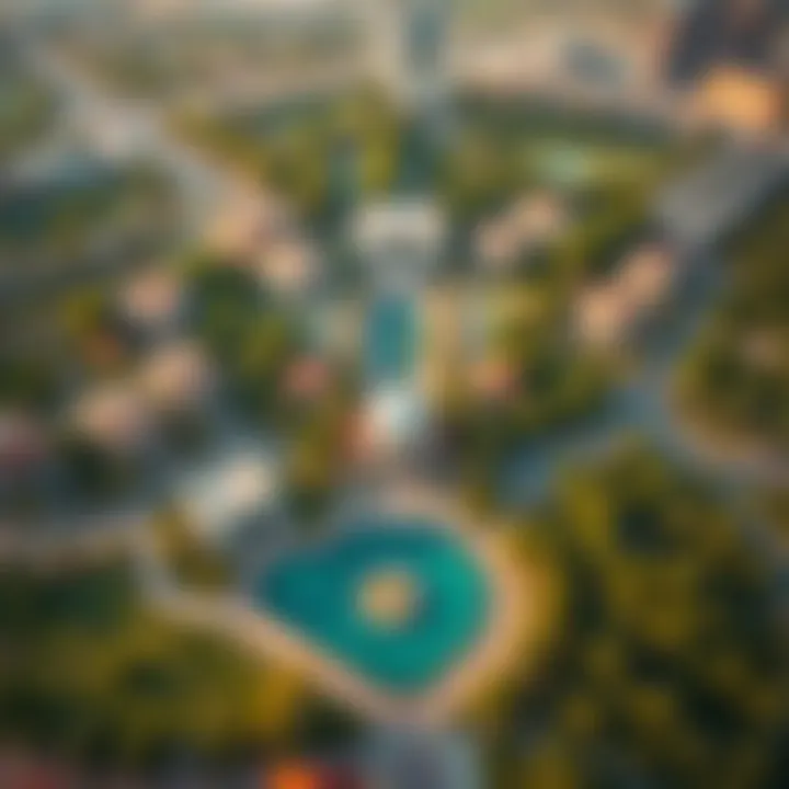 Aerial Display of Dubai's Parks and Properties An aerial perspective of Dubai highlighting properties near parks