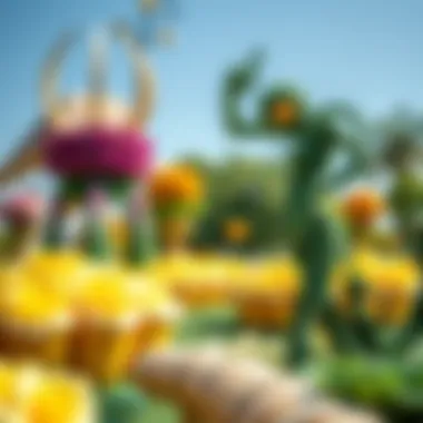 Unique floral sculptures and art pieces at Dubai Miracle Garden demonstrating creativity and design