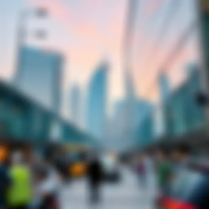 A bustling scene of Business Bay with corporate offices and activity