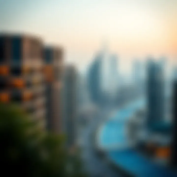 Dubai Skyline from DIFC Gate Village 8 Panoramic view of the Dubai skyline from DIFC Gate Village 8