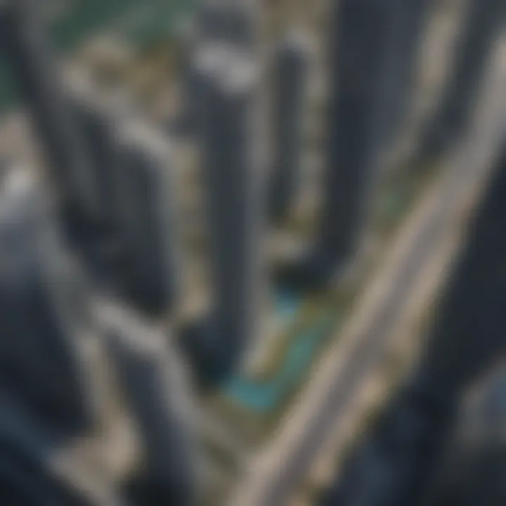 Aerial shot of JLT Cluster B with Lake View Tower prominently featured