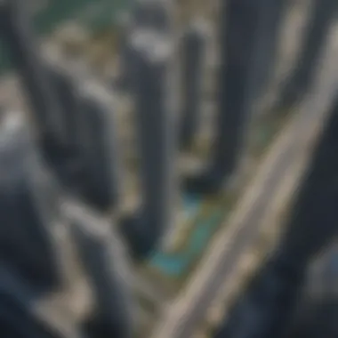 Aerial Perspective of JLT Cluster B Aerial shot of JLT Cluster B with Lake View Tower prominently featured