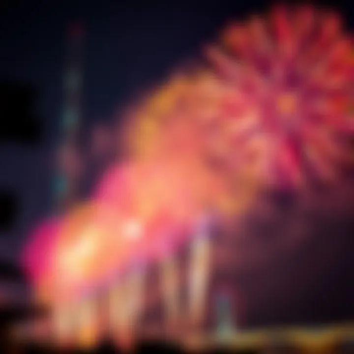 Close-up of fireworks bursting in vibrant colors