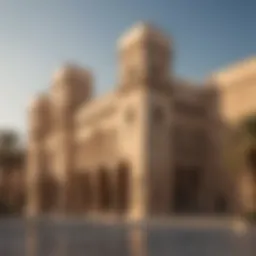 A panoramic view of Qasr Al Qasimia showcasing its stunning facade and intricate architectural details.