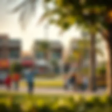 Community Park in a Dubai Neighborhood A vibrant community park filled with families enjoying outdoor activities