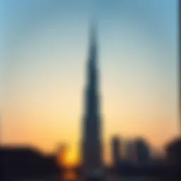Stunning view of the Burj Khalifa's silhouette against a sunset