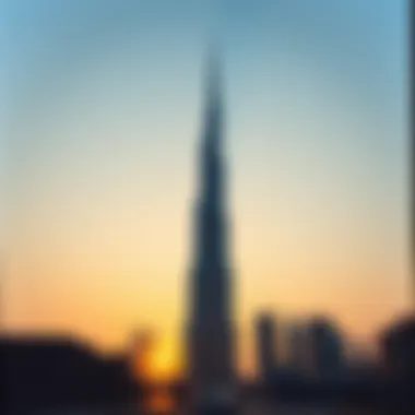 Stunning view of the Burj Khalifa's silhouette against a sunset