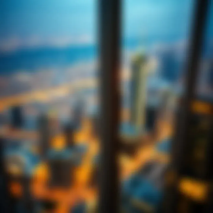 Panoramic cityscape view from a high-floor apartment