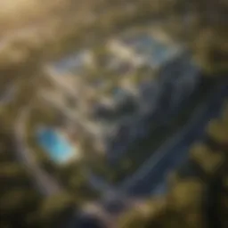 A stunning aerial view of Shobha Hartland showcasing its innovative architecture and lush landscapes.