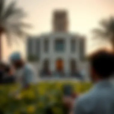 Socio-Economic Impact of Awqaf Building on Community Community gathering around the Awqaf Building illustrating its socio-economic impact