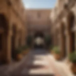 A breathtaking view of the intricate architecture of Souk Al Marfa, showcasing its blend of traditional and modern styles.