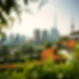 A panoramic view of Dubai Mall Park showcasing its lush greenery and modern architecture