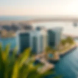 Aerial view of Seven Palm showcasing its stunning architecture against the backdrop of Palm Jumeirah