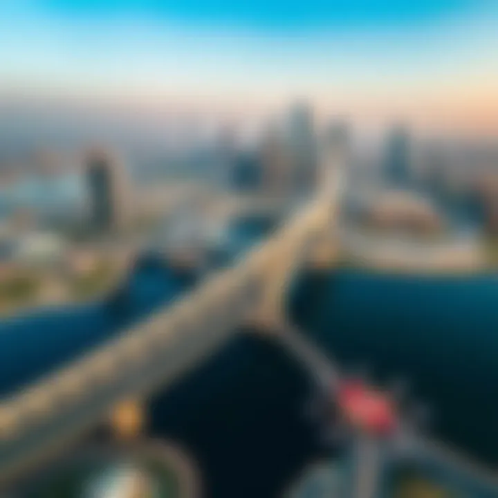 Aerial View of One Zabeel Link Bridge and Dubai Skyline Aerial perspective of the One Zabeel Link Bridge amidst Dubai's skyline