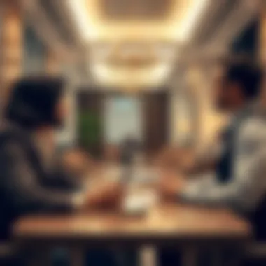 A legal representative discussing rental issues with a client in the center