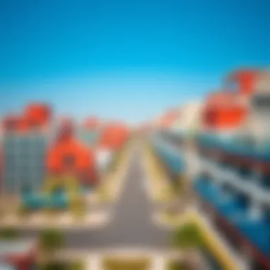 Aerial view showcasing the vibrant architecture of the West Zone in Karama 2