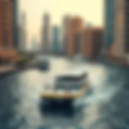 A scenic view of Dubai's waterways showcasing a water ferry in action