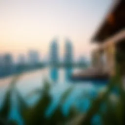 Elegant private pool with city skyline view