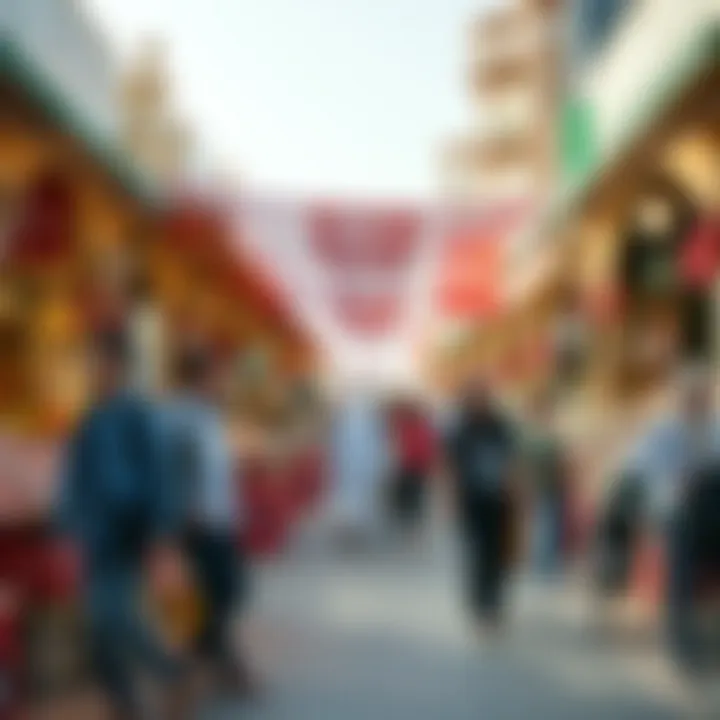 Community Engagement: Expatriates in the Dubai Marketplace A bustling marketplace in Dubai where expatriates shop and interact with locals.
