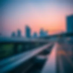Dubai Metro at sunset showcasing its modern architecture