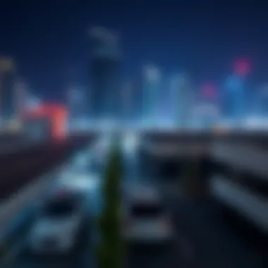 Urban landscape showcasing parking facilities