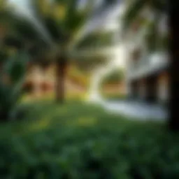 A stunning parkside view showcasing lush greenery and modern architecture