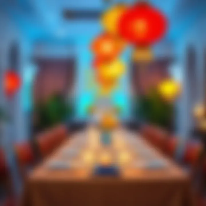 Colorful lanterns adorning a festive dining table