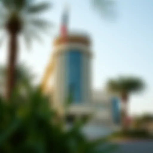 A scenic view of a prominent bank building in the UAE.