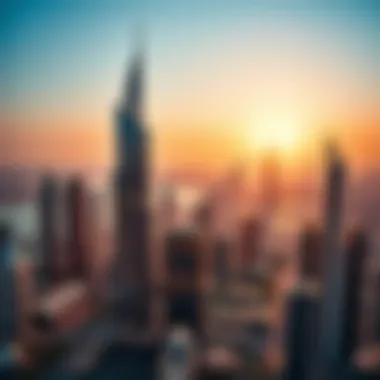 Tecom Building in Dubai Skyline Aerial view of Dubai highlighting the Tecom Building in the skyline