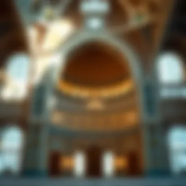 Interior view of a mosque highlighting artistic tile work and calligraphy