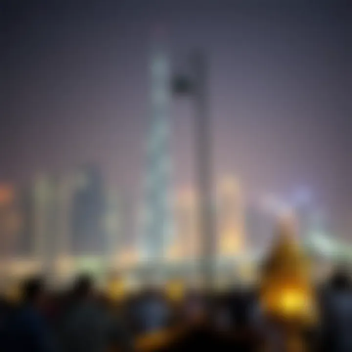 Dubai Skyline at Night During Ramadan The skyline of Dubai illuminated at night during Ramadan