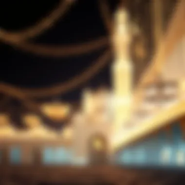 Mosque Decorations Celebrating Ramadan A mosque adorned with lights and crescent motifs for the holy month