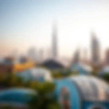 Dubai Skyline with Glasshouses A panoramic view of Dubai's skyline featuring glasshouses