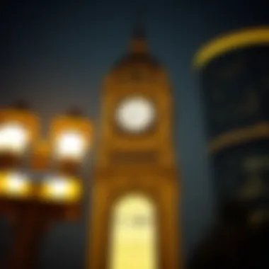 A clock tower representing the passage of time in the city