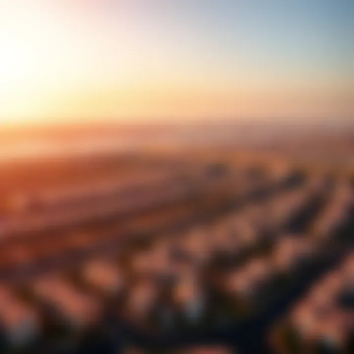 Dubai's Residential Landscape Aerial view of Dubai showcasing residential areas