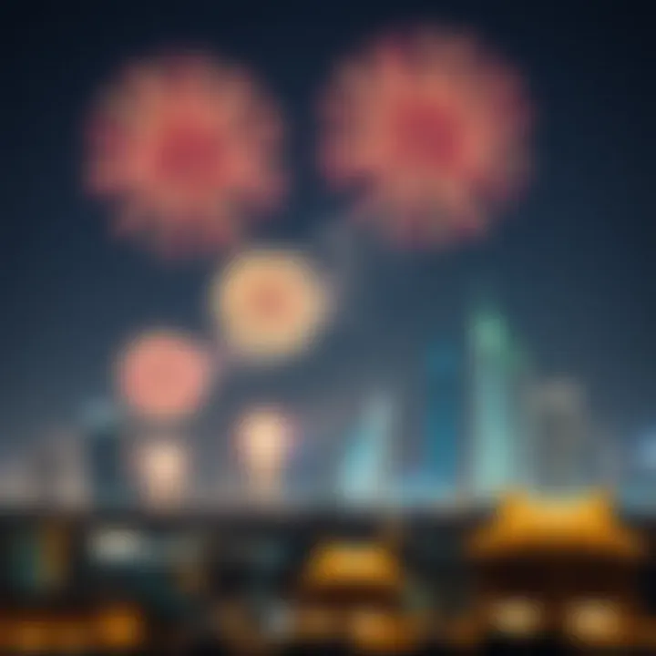 Vibrant fireworks display over iconic UAE skyline