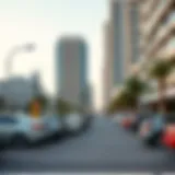 Scenic view of JBR Walk with parked cars